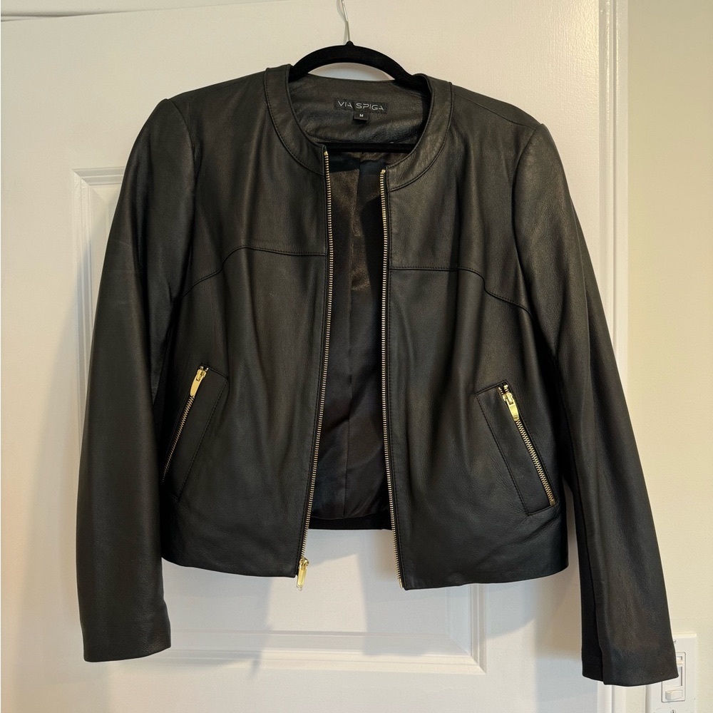 Via Spiga Women’s Black Leather Jacket - Size Medium